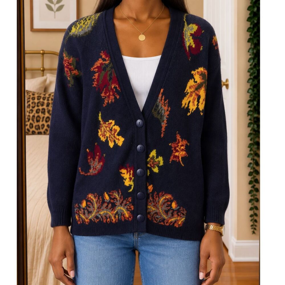 Norton Mcnaughton Cardigan Womens M Medium Navy Blue Vintage Made In USA Sweater